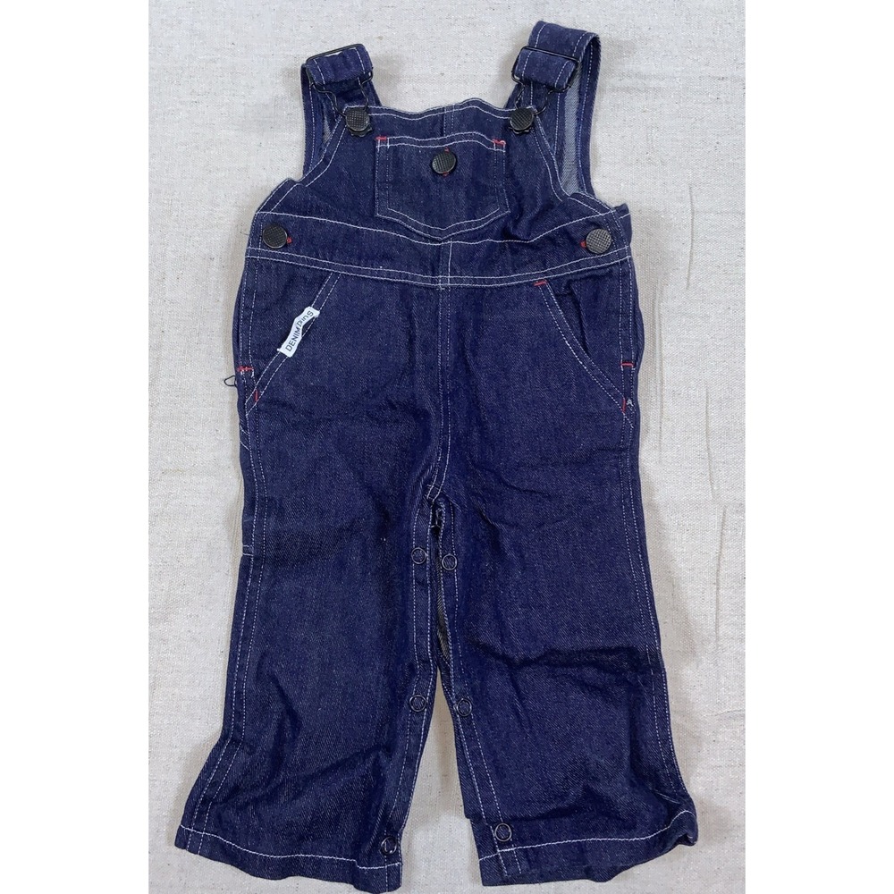VTG Woolco Woolworth Baby Denim Overalls 12M Whale Logo Retro 80s 90s READ